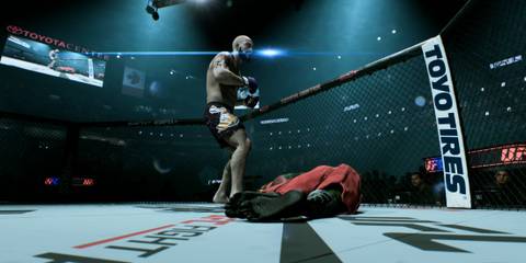 UFC 5: Created Character standing over knocked out fighter, online