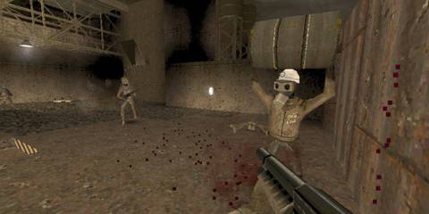 steam screenshot - enemy throwing barrel at player