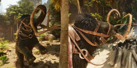 Ark: Survival Ascended: Mammoth Stomping and Scraping trees with its tusks for wood and thatch