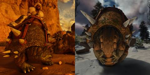 Ark: Survival Ascended: Doedicurus hitting stone and rolling