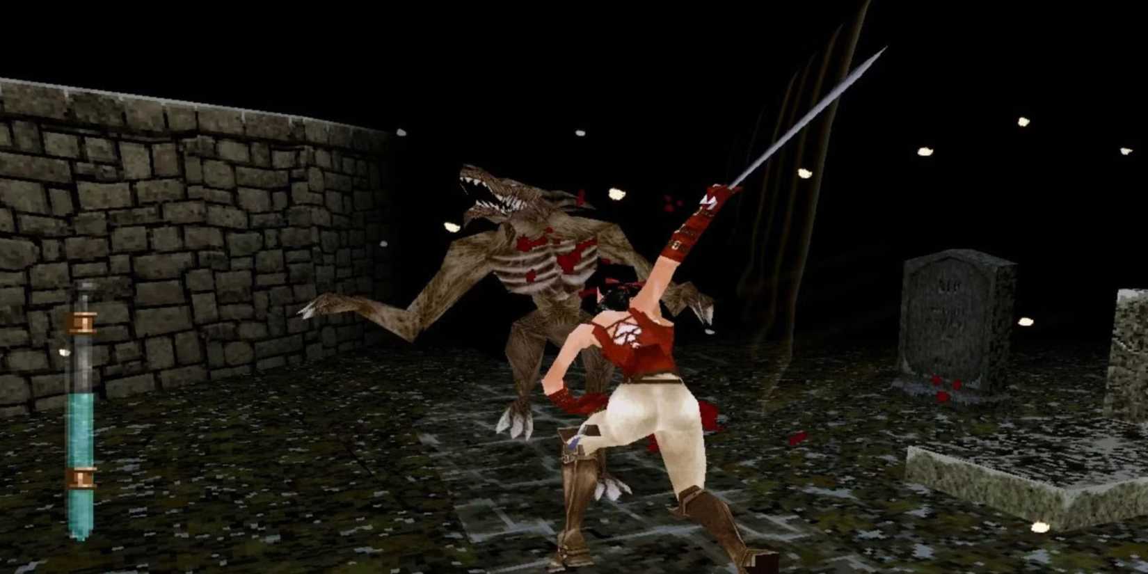 Player fighting werewolf