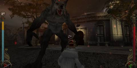 Werewolf standing over player in Vampire: The Masquerade - Bloodlines