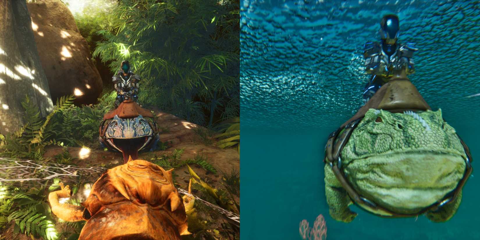 Ark: Survival Ascended: Toad eating insects and swimming