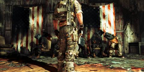 8 Video Games Where the Main Character is Psychologically Broken A Soldier stands in front of captives 