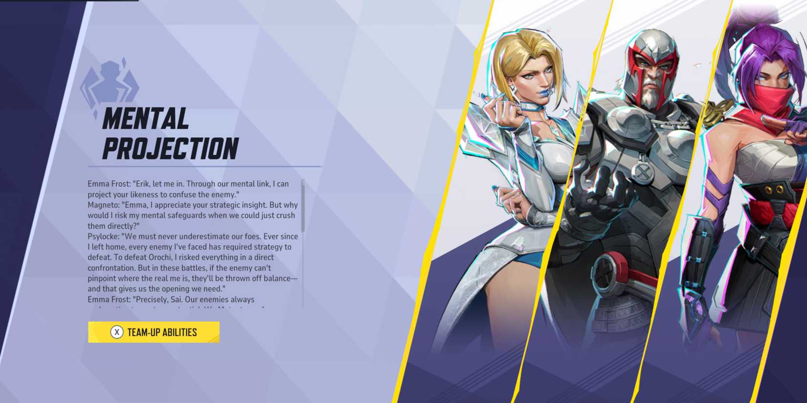 Marvel Rivals: Team Up. Mental Projection. Magneto, Emma Frost, and Psylocke