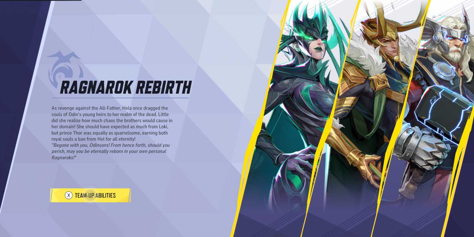 Marvel Rivals: Ragnarok Rebirth. Hela, Loki, and Thor