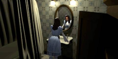 Alisa looking into mirror