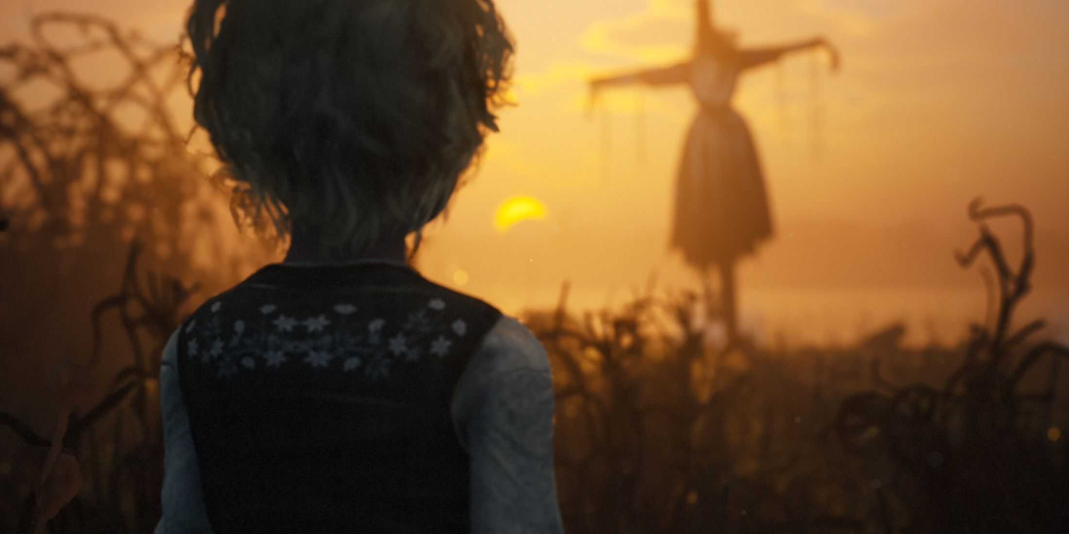 player looking at scarecrow