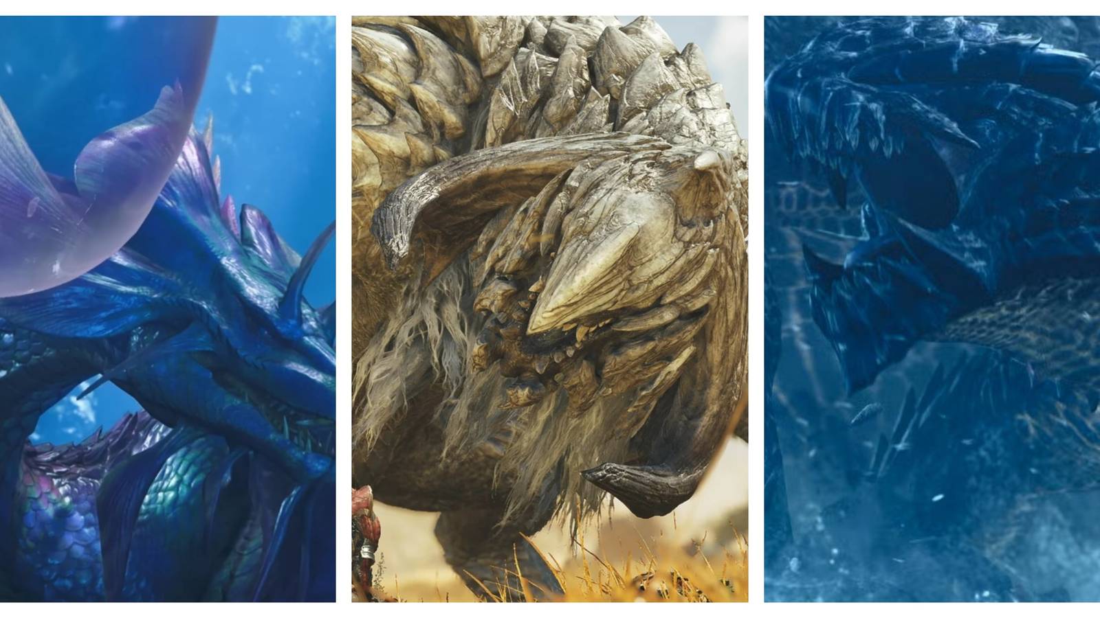 Three of the most popular monsters in the game: Mizutsune, Arkveld, and Gore Magala