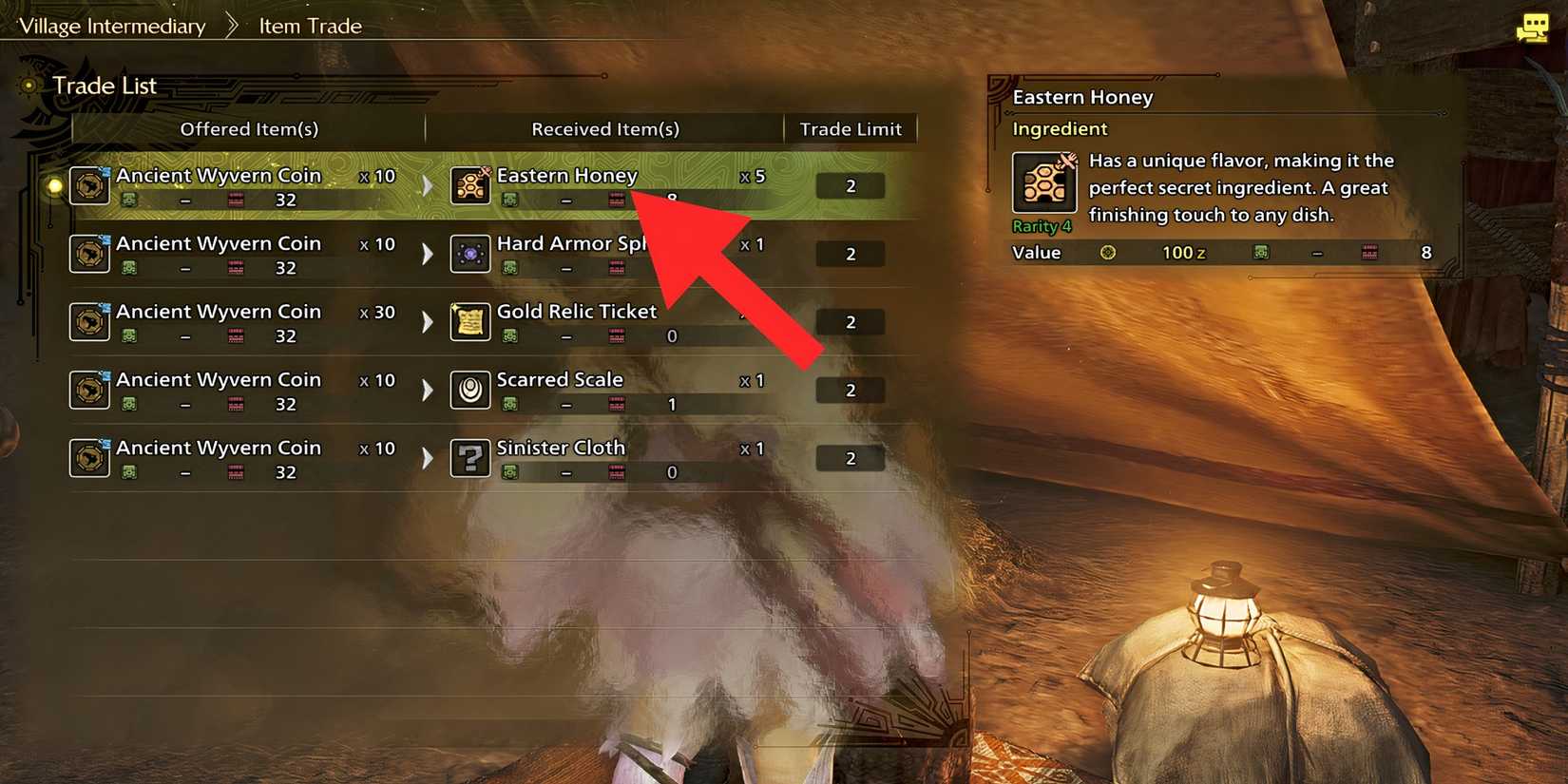 monster-hunter-wilds-eastern-honey-item-trade-menu