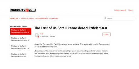tlou part 2 remastered patch 2.0.0. known issues.