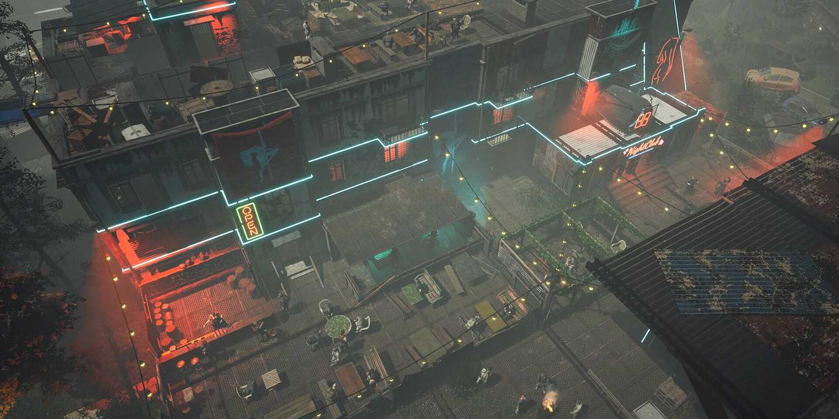 Neon lit building in Survive the Fall