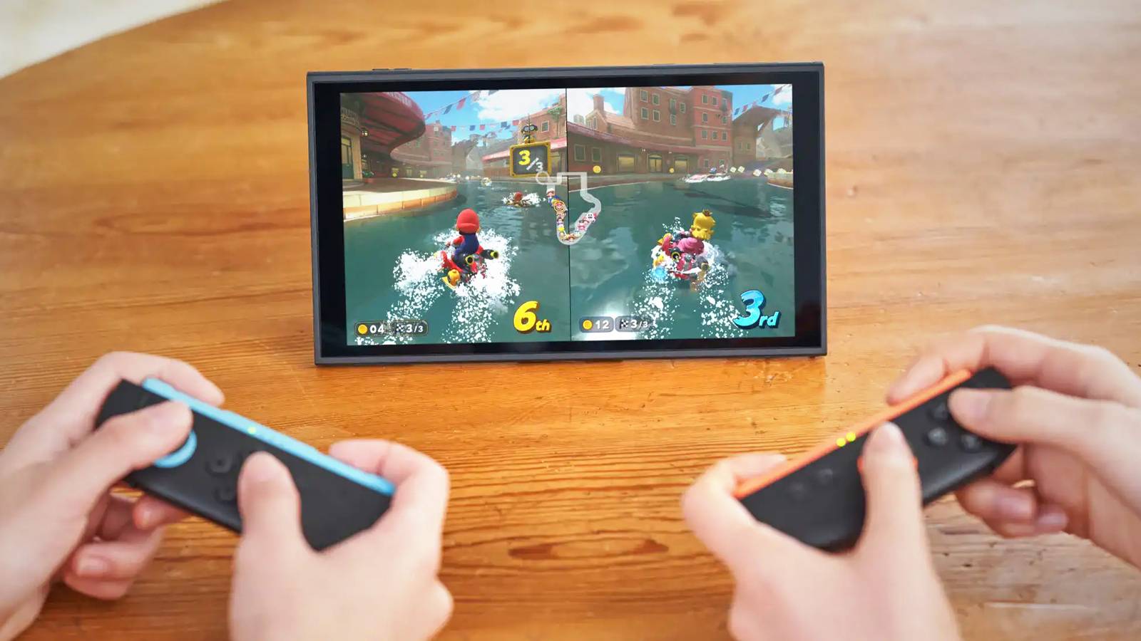 Nintendo Switch 2 local two-player mode in Mario Kart World promo lifestyle image