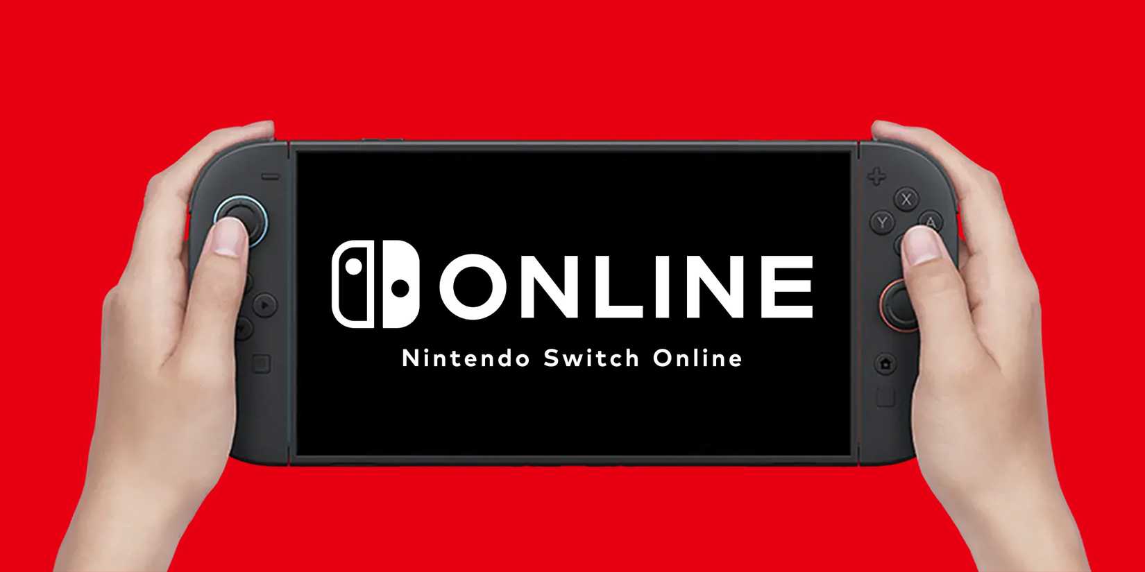 Nintendo Switch Online logo on Switch 2 2x1 composite red background
