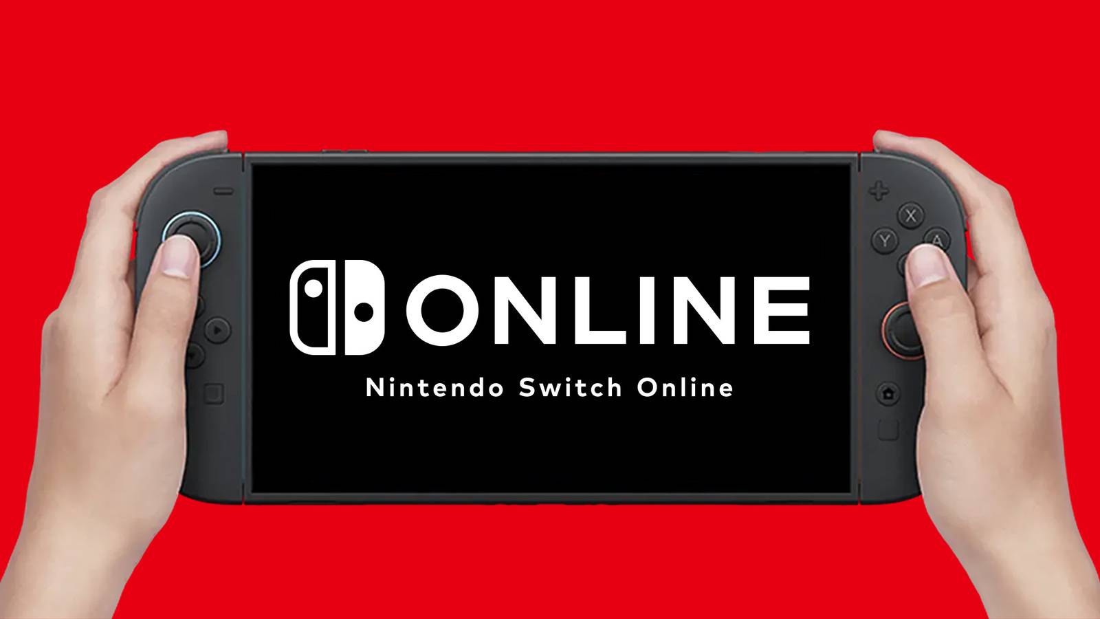 Nintendo Switch Online logo on Switch 2 2x1 composite red background