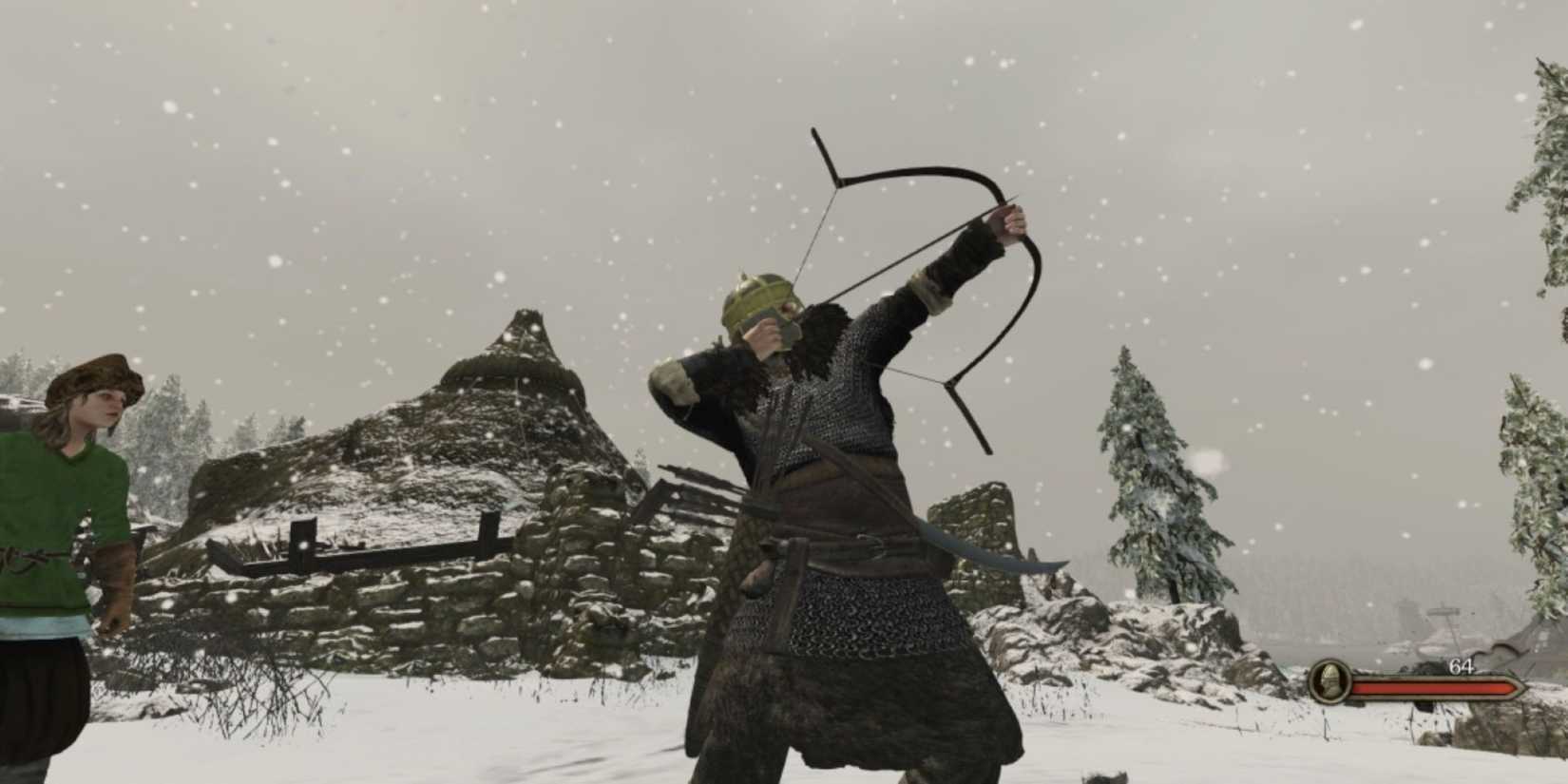 Play aiming noble bow towards the sky