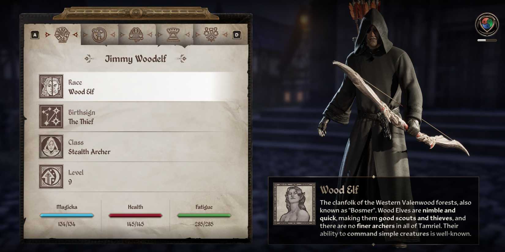 Oblivion Remastered Best Stealth Archer Build Guide Race Wood Elf Bosmer