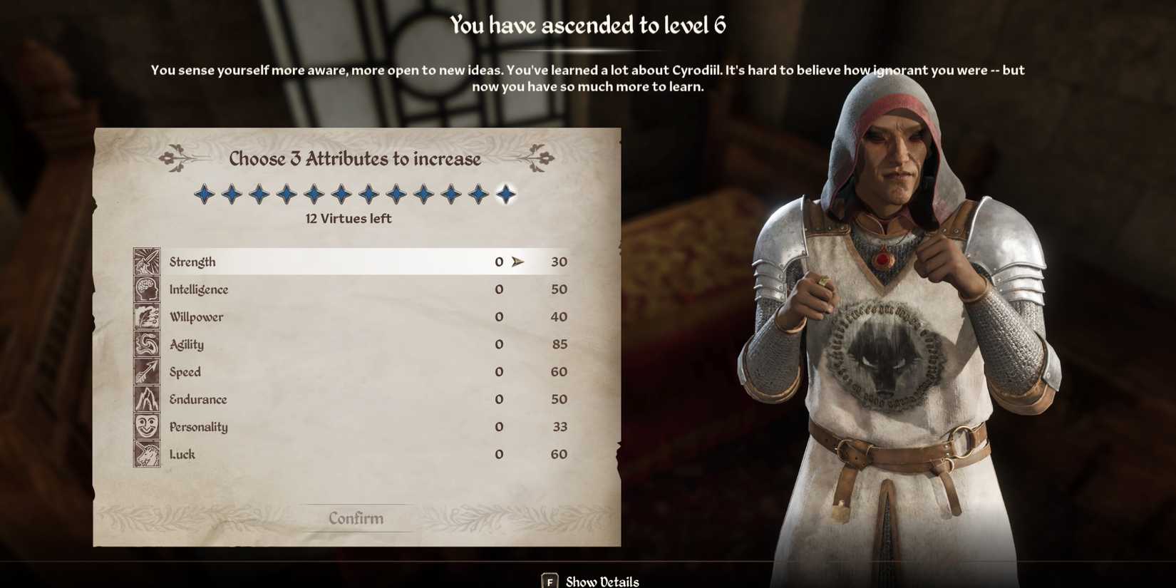 Oblivion Remastered Level Scaling System Explained Level 6 Virtues Menu