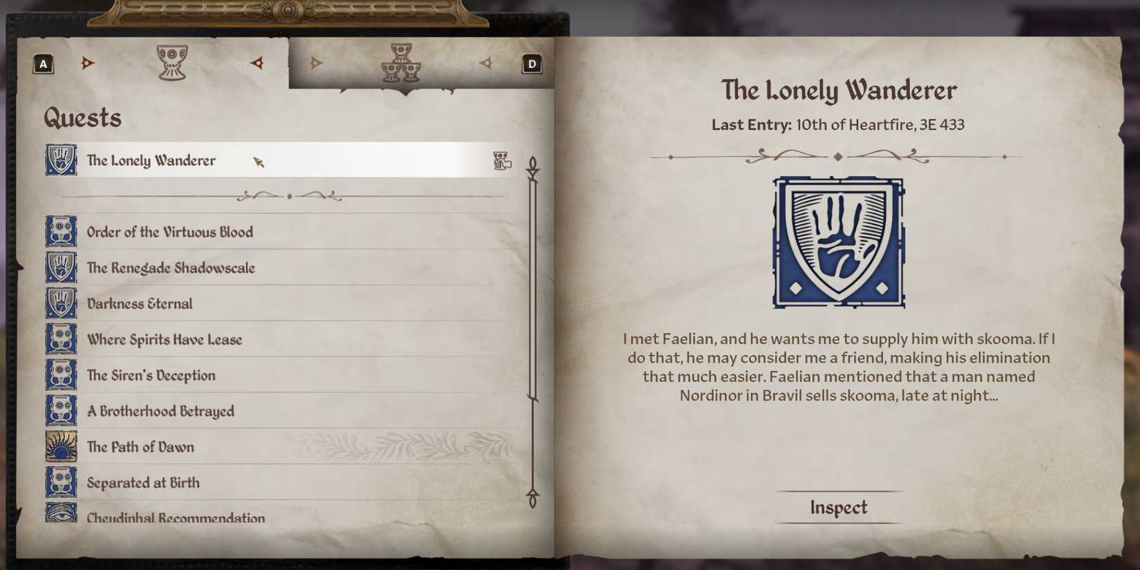 Oblivion Remastered Lonely Wanderer Walkthrough Faelin Location Skooma Secure Location Journal