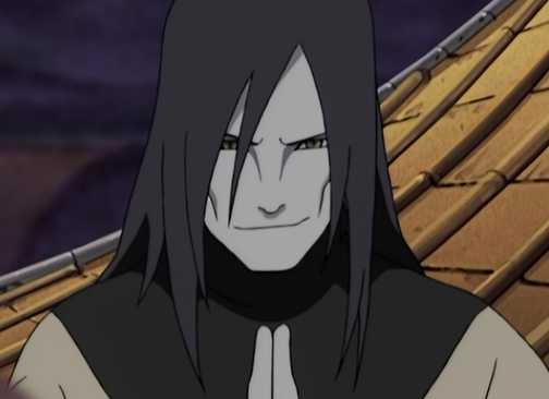 Orochimaru di Atap Orochimaru puts his hands together as he stands on a rooftop.