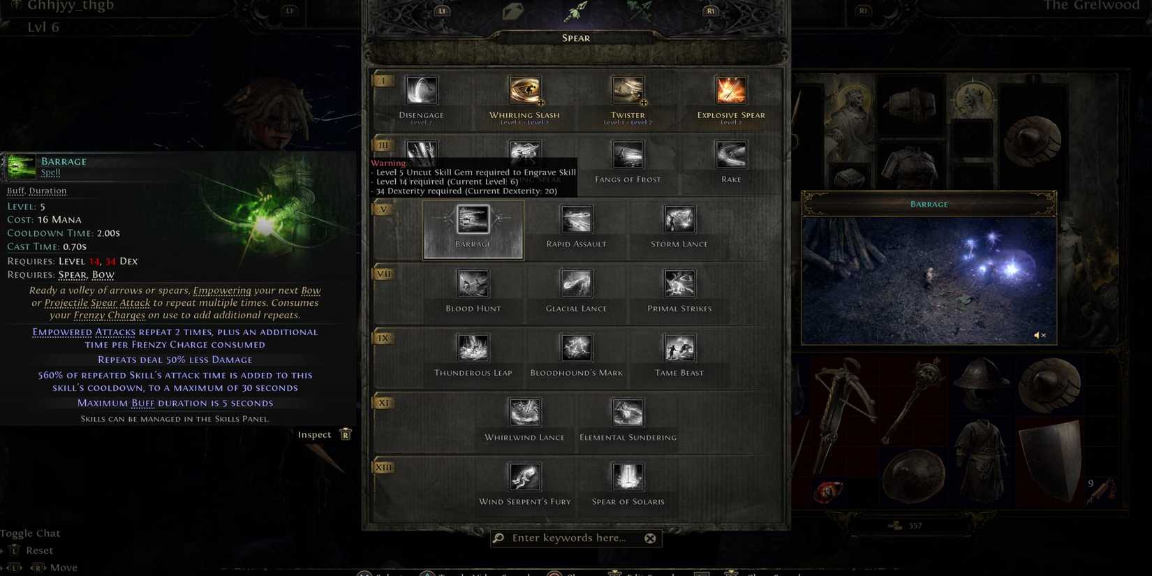 Path of Exile 2 Barrage spear skill