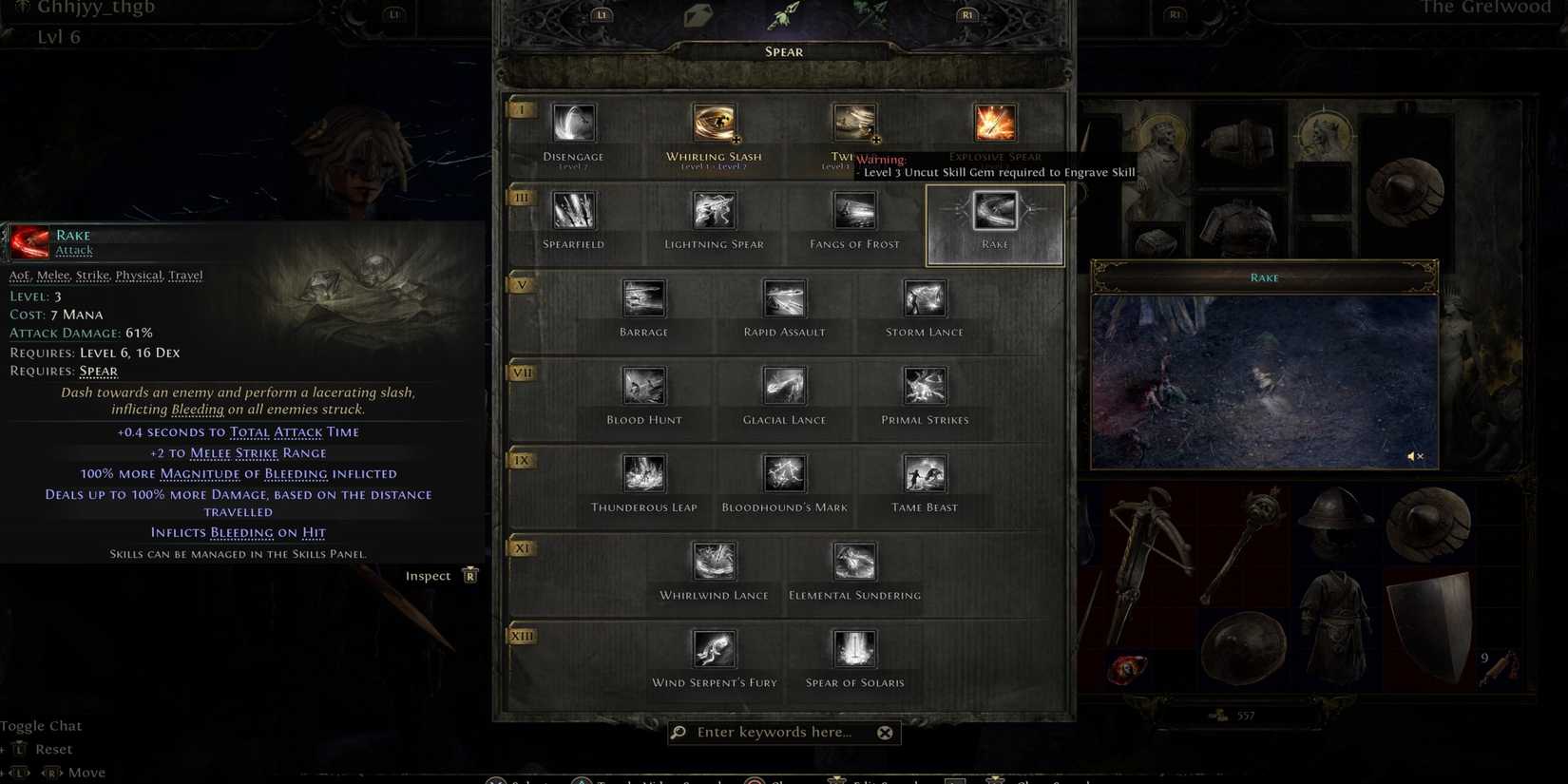 Path of Exile 2 Rake spear skill