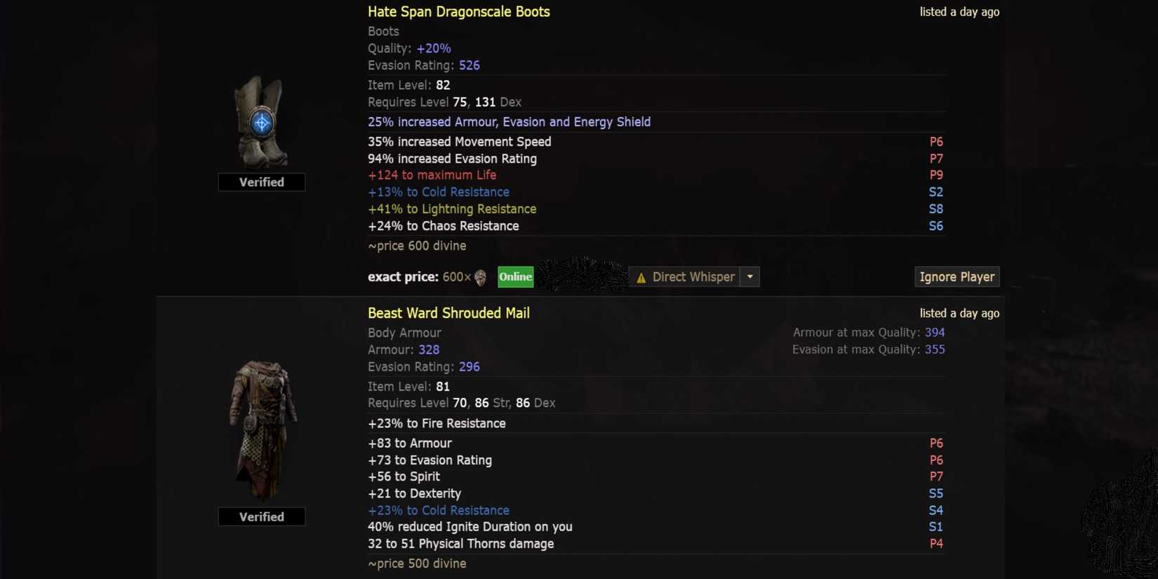 Path of Exile 2 rares on trading site