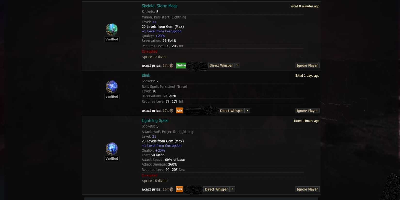 Path of Exile 2 Skill gems on trading site