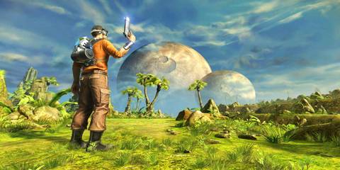 Player holding a gun in Outcast Second Contact