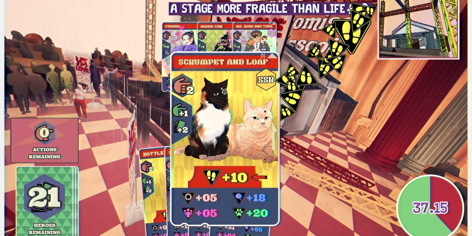 player using a hero support card in Promise Mascot Agency