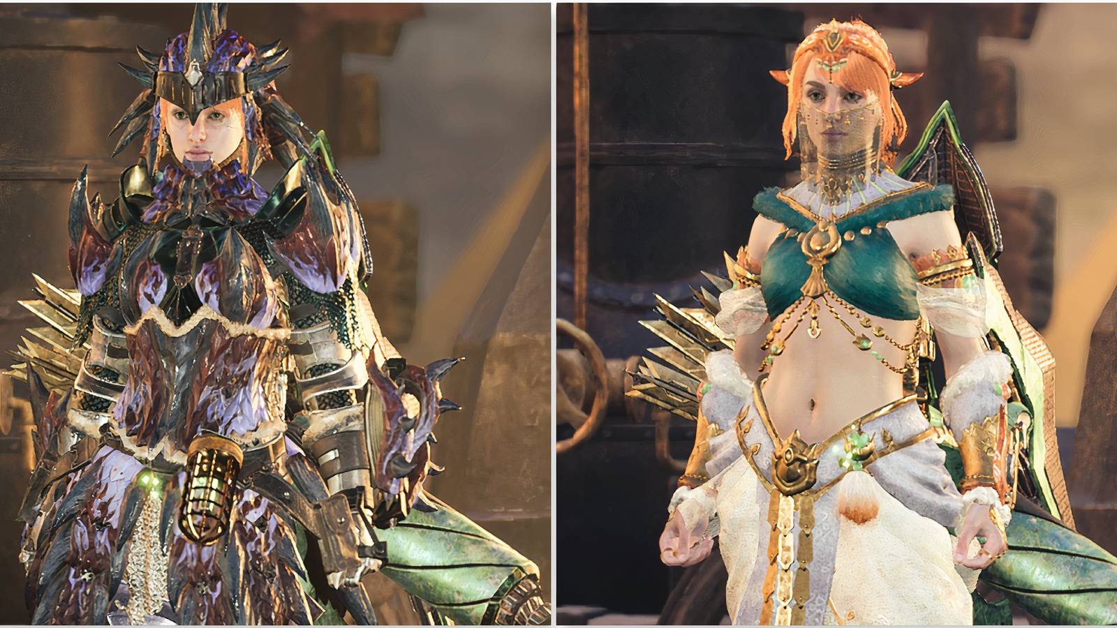 Players wearing Rathalos and Blango armor in Monster Hunter Wilds
