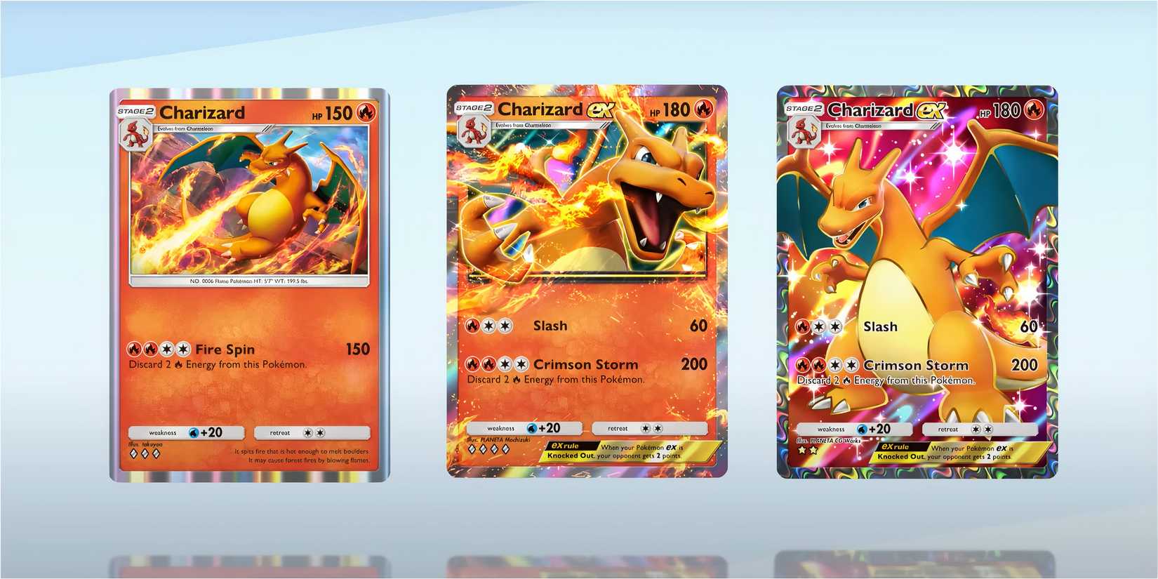 Three Charizard Pokémon cards