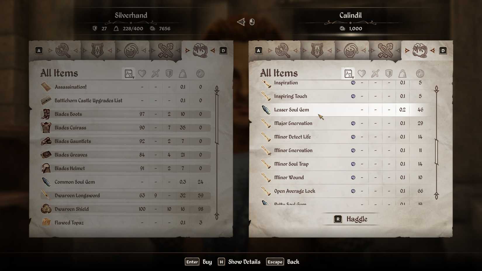 purchasing lesser soul gems