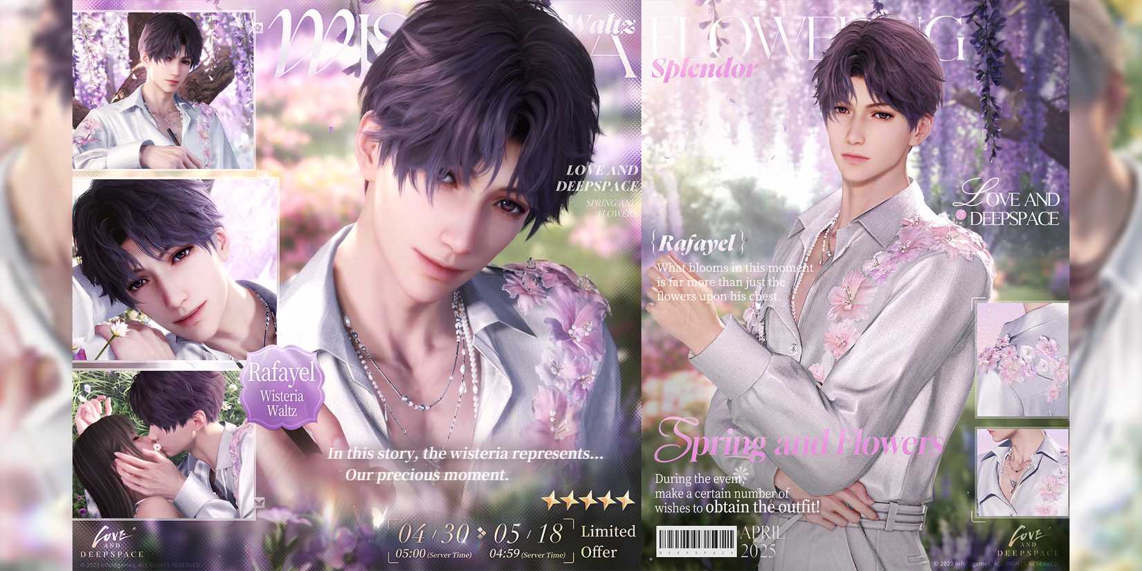 rafayel multi banner spring and flowers in love and deepspace