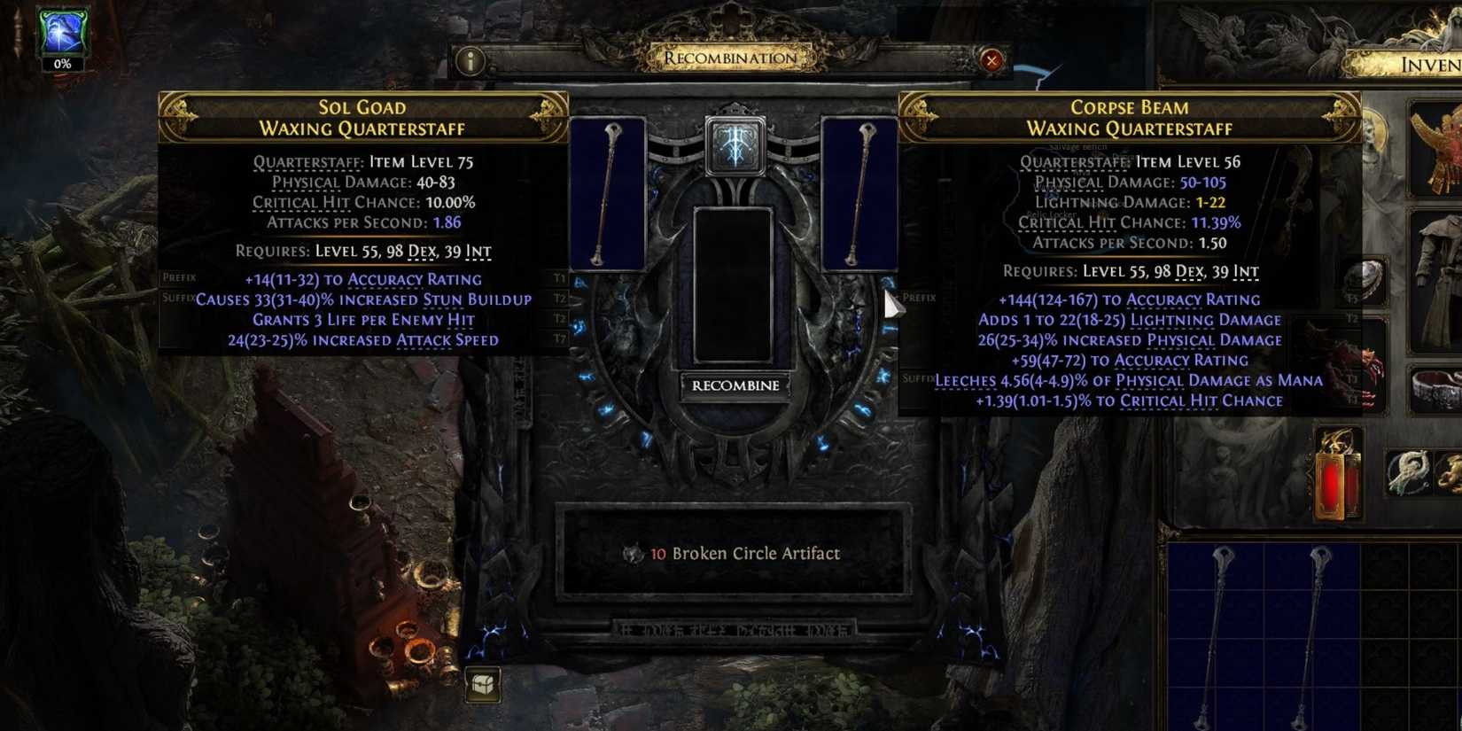recombining a quarterstaff in path of exile 2