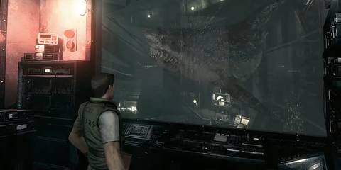 Chris Redfield encountering Neptune in Resident Evil remake