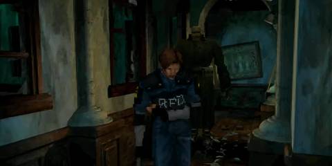 Leon running away from Mr. X in Resident Evil 2