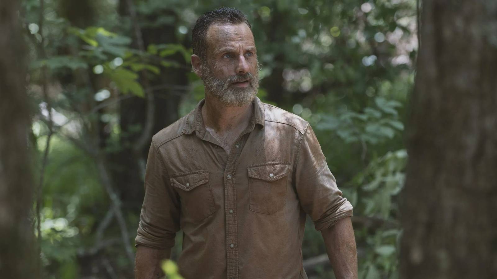 Rick in a tense scene from The Walking Dead