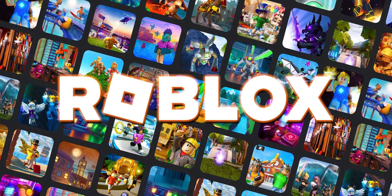 Roblox logo over in-game app icons 2x1 composite