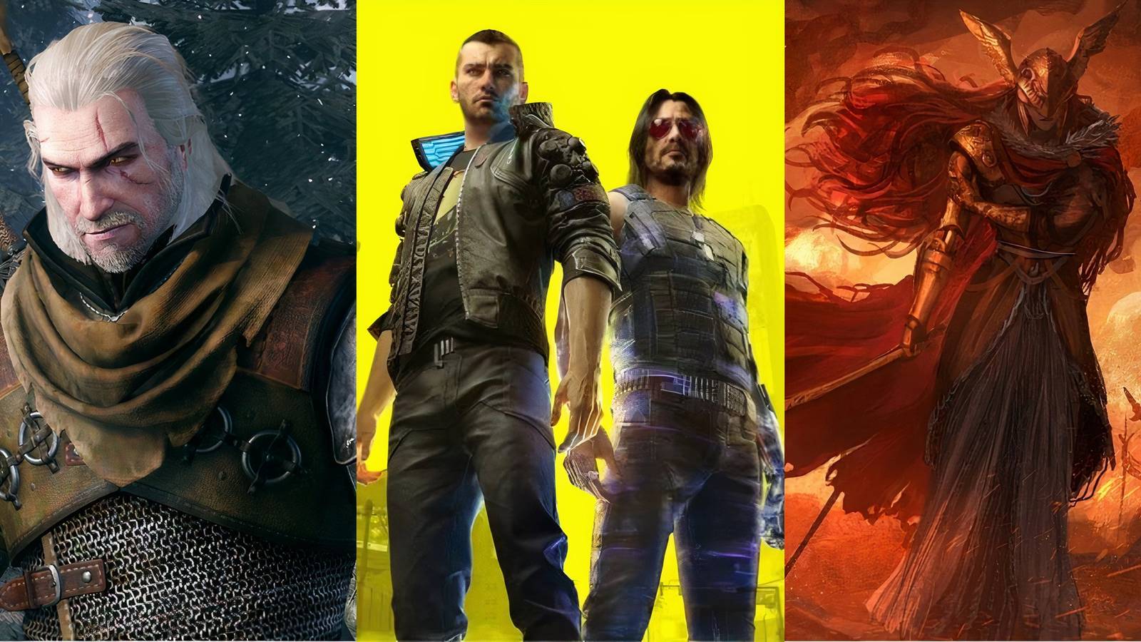 Feature image depicting The Witcher 3, Cyberpunk 2077, and Elden Ring