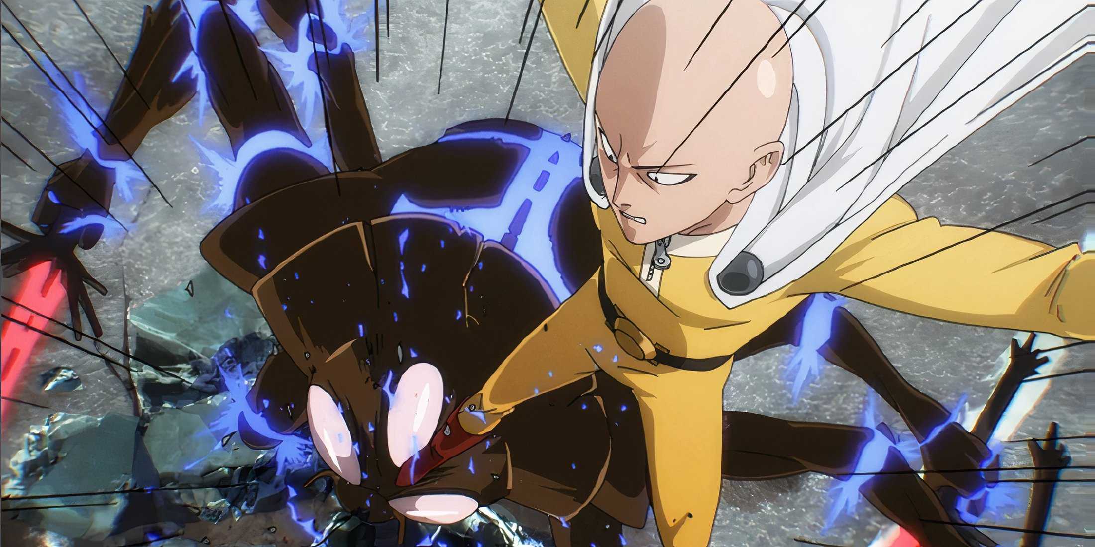 Saitama fighting the Subterranean King in One-Punch Man