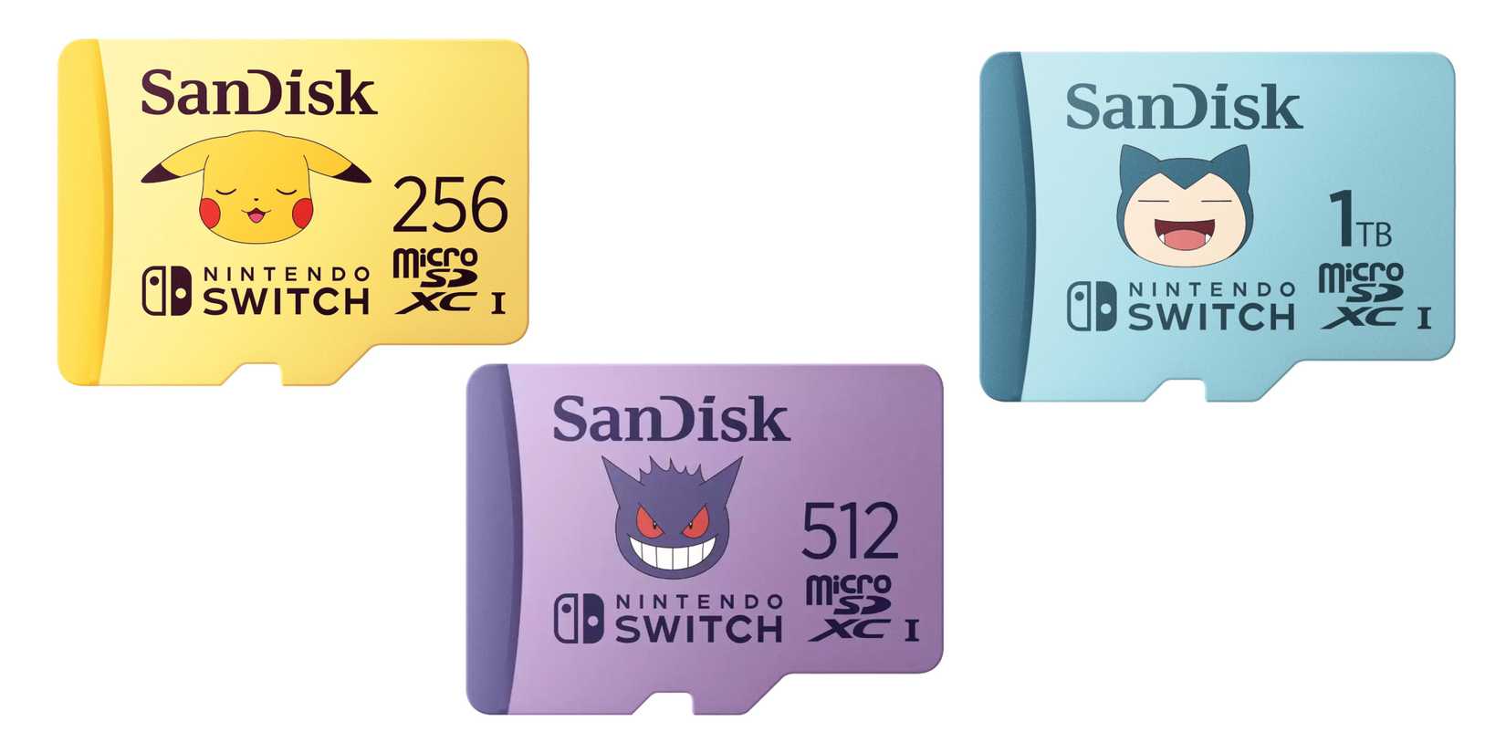 SanDisk MicroSDXC Card Pokemon Edition Pikachu, Gengard, and Snorlax
