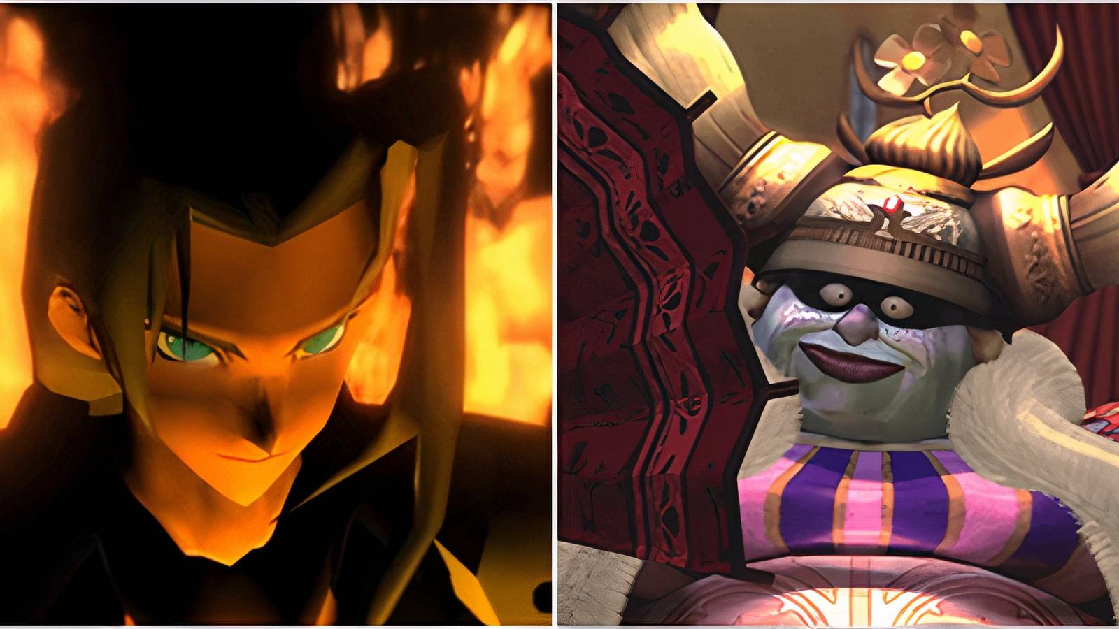 Sephiroth in fire in Final Fantasy 7 and Queen Brahne in Final Fantasy 9