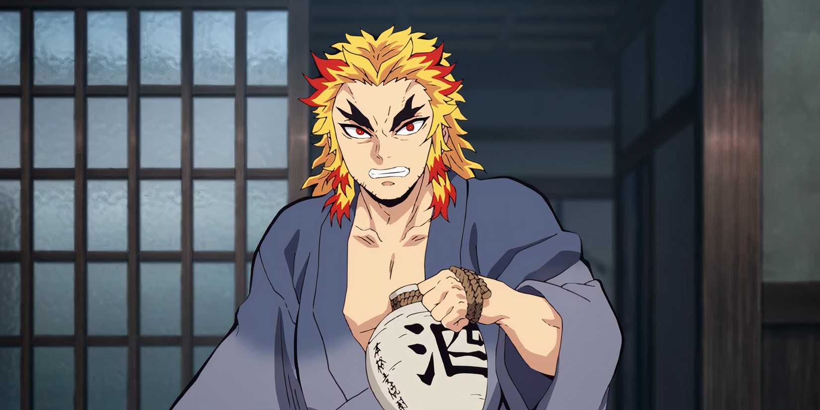Shinjuro Rengoku looks angry.