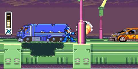 Shooting at a lamp post in Mega Man X