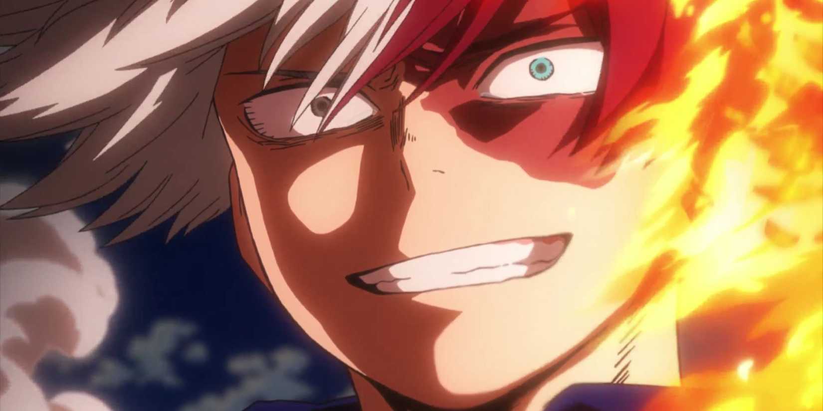Shoto grins during his encounter with Deku - My Hero Academia