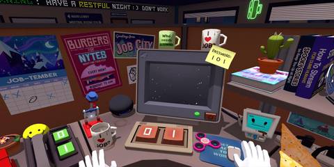 Sitting in front of a computer in Job Simulator