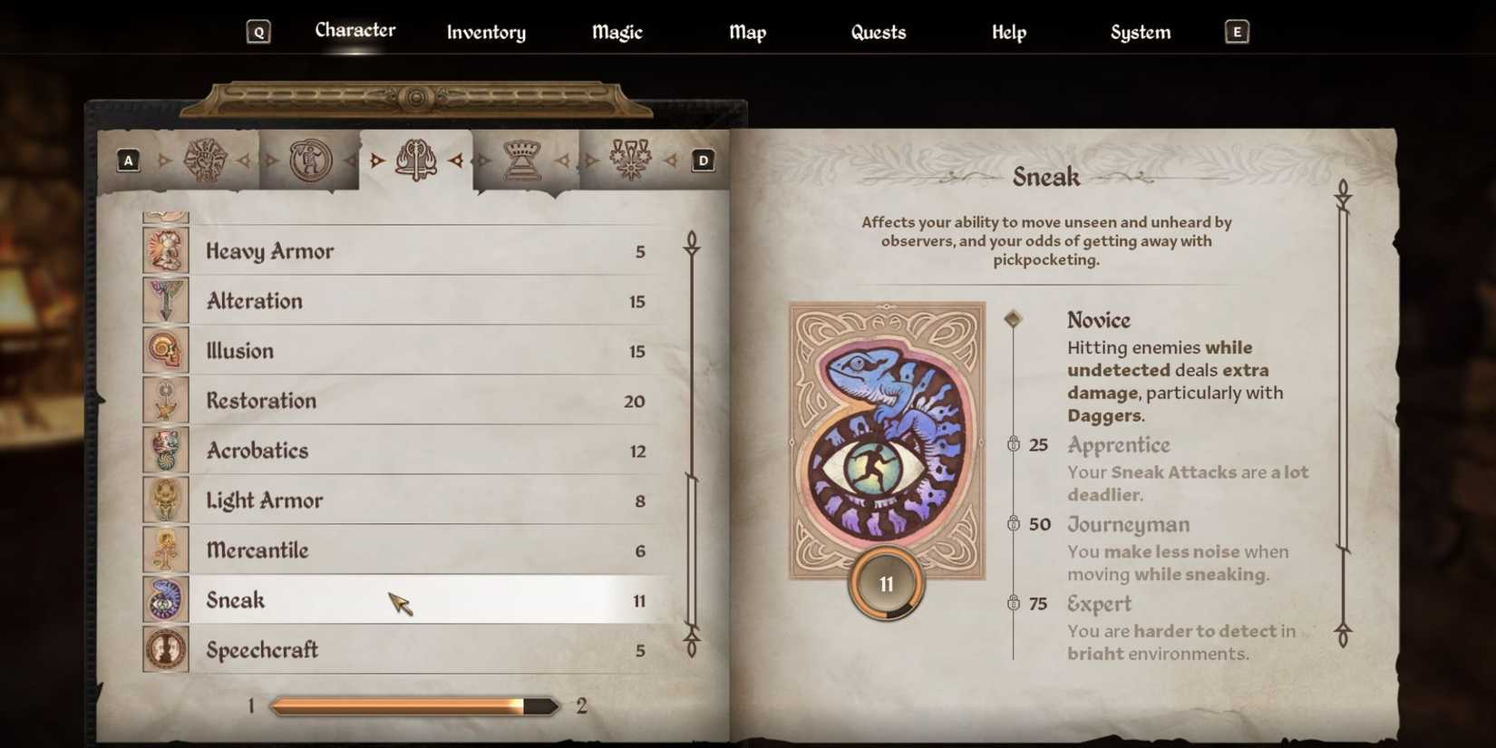 Sneak skill The Elder Scrolls IV Oblivion Remaster