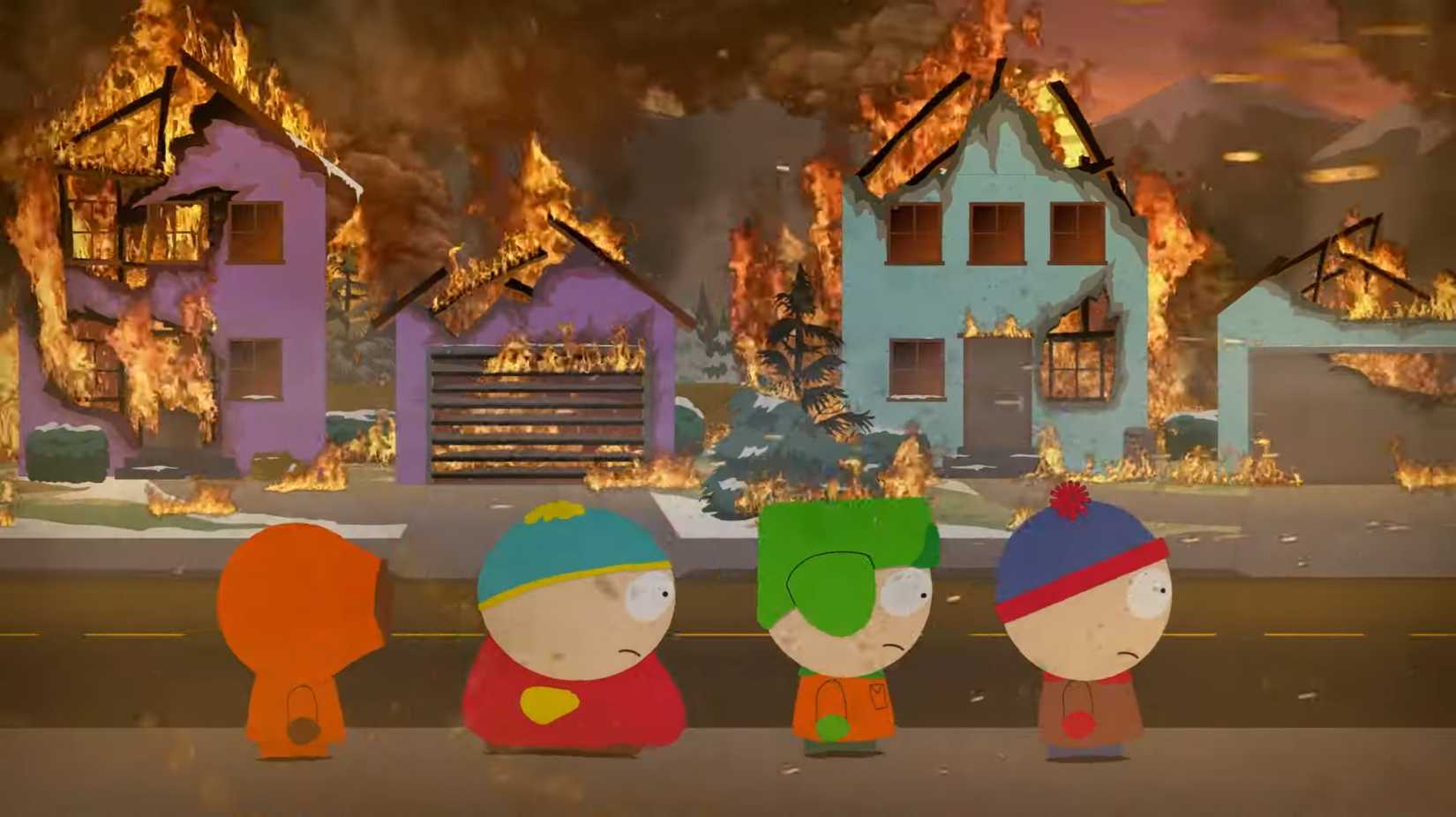 south park boys walking through fire