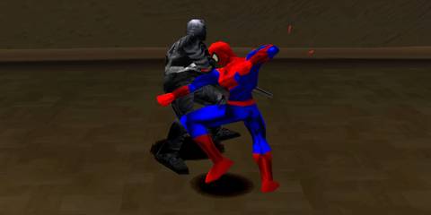 Spider-Man fighting an enemy in Spider-Man (2000)